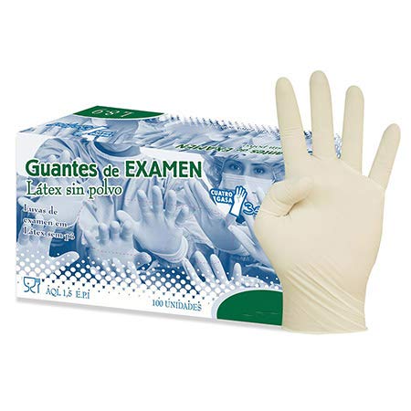 Guantes de examen Látex blanco sin polvo. Talla XS 5-6 caja 100U. Indicado para uso sanitario