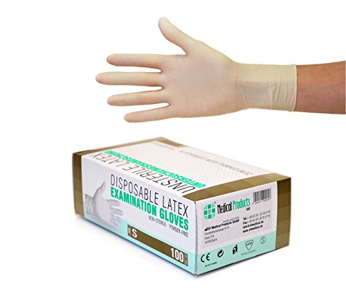 Guantes de látex Caja de 100 piezas (S, blanco) sin polvo guantes desechables, guantes de examen, no estériles