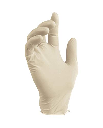 Guantes de Latex Sin Polvo Caja 100 Unidades, Guantes de Examen Para Uso Medico, Color Blanco Crema (Ambidextro) (S PEQUEÑA)