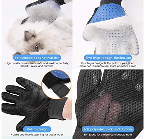Guantes de Mascotas, 1 Par Guante de Masaje para Mascotas Gatos, Diseño de Cinco Dedos para Un Cepillado Suavemente y Un Aseo de Tu Perro - Tu Gato o Cualquier Otra Mascota con Un Pelaje Largo y Corto
