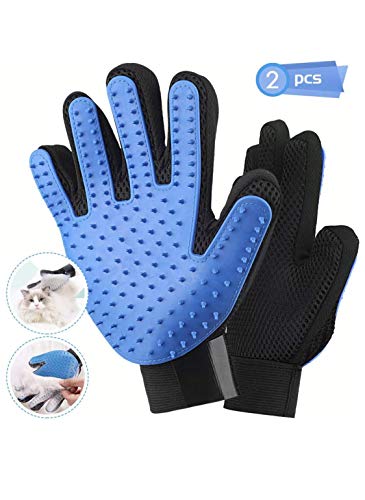 Guantes de Mascotas, 1 Par Guante de Masaje para Mascotas Gatos, Diseño de Cinco Dedos para Un Cepillado Suavemente y Un Aseo de Tu Perro - Tu Gato o Cualquier Otra Mascota con Un Pelaje Largo y Corto