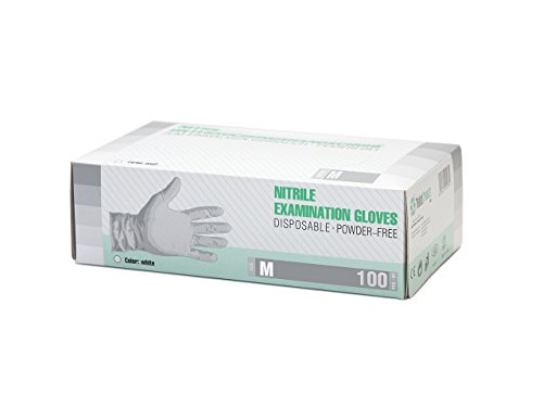 Guantes de nitrilo, 1000 pcs 10 cajas (M, Blanco), guantes de examen desechables, libres de látex, sin polvo, no estéril, limpieza guantes, sanitarios para la cocina, medico, tatuaje, manejo de alimen