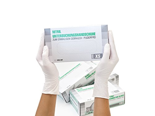 Guantes de nitrilo Caja de 100 piezas (XS, blanco) sin polvo guantes desechables, sin látex guantes de examen, no estériles