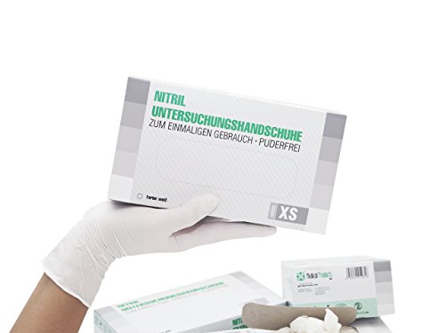 Guantes de nitrilo Caja de 100 piezas (XS, blanco) sin polvo guantes desechables, sin látex guantes de examen, no estériles