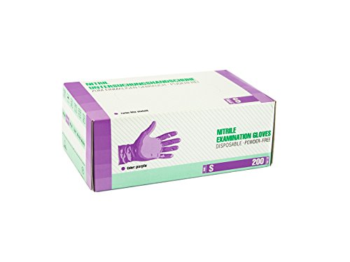 Guantes de nitrilo Caja de 200 piezas (S, púrpura) sin polvo guantes desechables, sin látex guantes de examen, no estériles