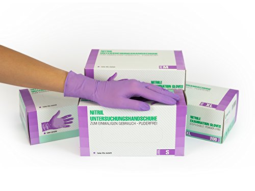Guantes de nitrilo Caja de 200 piezas (S, púrpura) sin polvo guantes desechables, sin látex guantes de examen, no estériles