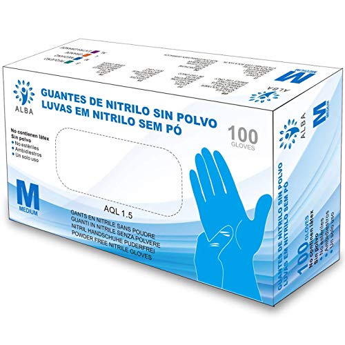 Guantes de Nitrilo Sin Polvo - Talla M - AQL 1.5 Guantes Desechables Ambidiestros Reciclables. Ideales para Uso de Alimentos, Limpieza, Bricolaje, Belleza, Industrial y Sanitario. Color Azul
