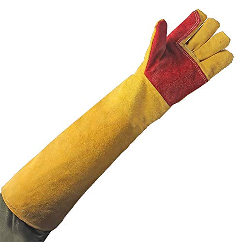 Guantes de soldadura de cuero de 60 cm de manga extralarga, guantes de trabajo a prueba de corte, espesar extremos resistentes al calor guantes de trabajo proteger, guantes de chimenea/jardinería