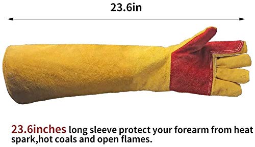 Guantes de soldadura gruesos de cuero resistentes al calor, guantes de trabajo de protección, guantes de trabajo a prueba de cortes, guantes de jardinería para chimenea, mangas extralargas
