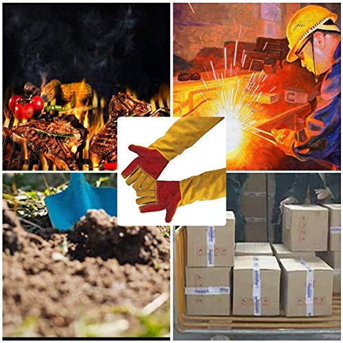 Guantes de soldadura gruesos de cuero resistentes al calor, guantes de trabajo de protección, guantes de trabajo a prueba de cortes, guantes de jardinería para chimenea, mangas extralargas
