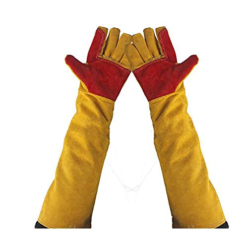 Guantes de soldadura gruesos de cuero resistentes al calor, guantes de trabajo de protección, guantes de trabajo a prueba de cortes, guantes de jardinería para chimenea, mangas extralargas