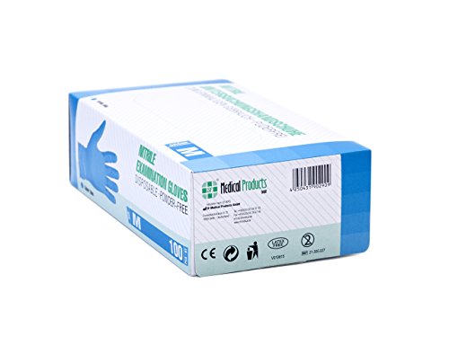 Guantes Desechables de Nitrilo 1000 (10x100) Unidades Caja, (M, azul) Guantes de examen, sin latex, sin polvo, no estériles, disposables medical gloves