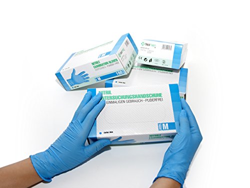 Guantes Desechables de Nitrilo 1000 (10x100) Unidades Caja, (M, azul) Guantes de examen, sin latex, sin polvo, no estériles, disposables medical gloves