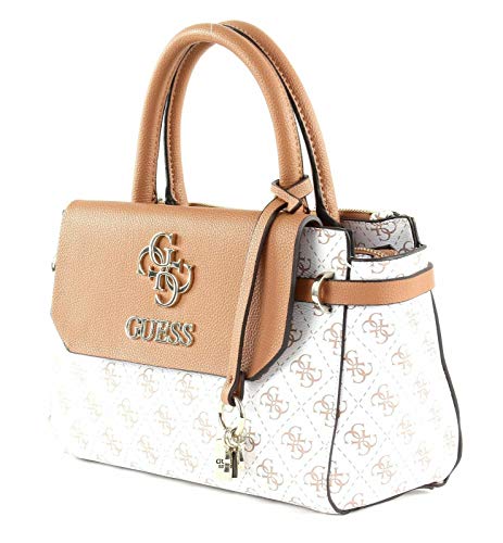 Guess Esme Small Society Satchel, bolso bandolera para Mujer, Blanco (White), 13x18x32 Centimeters (W x H x L)