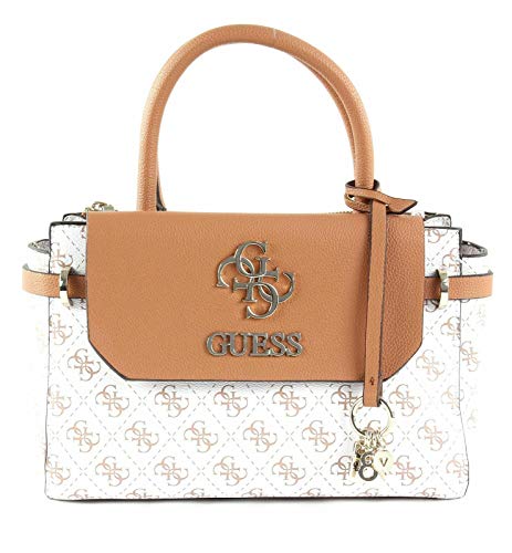 Guess Esme Small Society Satchel, bolso bandolera para Mujer, Blanco (White), 13x18x32 Centimeters (W x H x L)