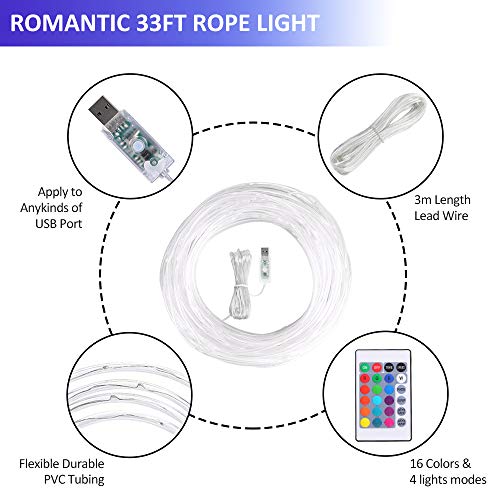 Guirnalda Luces Exterior, Infankey 10M 100LED USB Guirnalda Led con Mando a Distancia, 16 Colores y 4 Modos, Temporizador, Resistente al Agua, Ideal para Jardín, Fiesta, Navidad