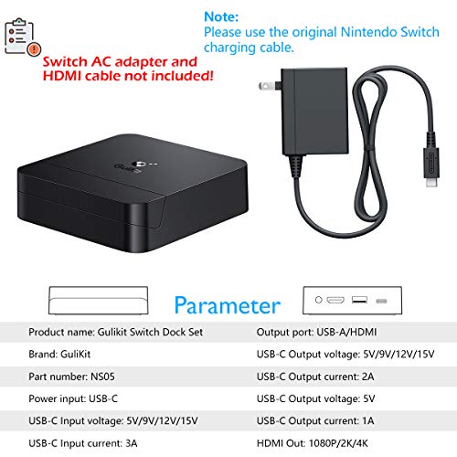 GuliKit Switch Dock Set Base de Carga Portatil, USB C a HDMI TV Adaptador para Nintendo Switch, PD Carga USB Hub Compatible con Macbook Pro iPad Pro,Samsung Galaxy DeX Huawei