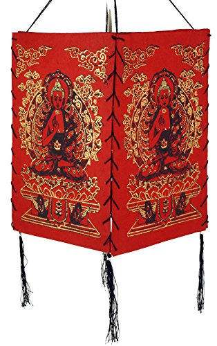Guru-Shop Tulipa de Papel Lokta, Lámpara de Manta Hecha de Papel Hecho a Mano - Buddha 2 Red, PapelLokta, 28x18x18 cm, Lámparas de Techo Asiáticas de Tela de Papel