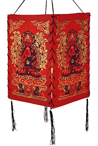 Guru-Shop Tulipa de Papel Lokta, Lámpara de Manta Hecha de Papel Hecho a Mano - Buddha 2 Red, PapelLokta, 28x18x18 cm, Lámparas de Techo Asiáticas de Tela de Papel