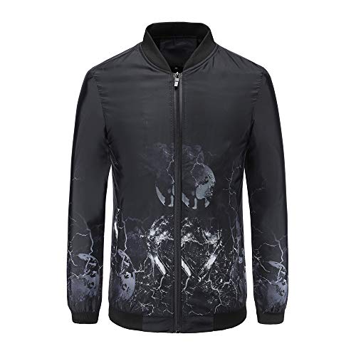 Gusspower Hombres Abrigo Manga Larga Estampado Chaqueta Capa Suéter Collar de pie de Tortuga Tops Blusa Sudadera con Cremallera