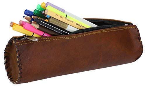 Gusti Cuero nature"Timmy" Estuche Lápices Universidad Trabajo Oficina Papelería Lapicero Funda Piel de cabra Retro Vintage Marrón S1