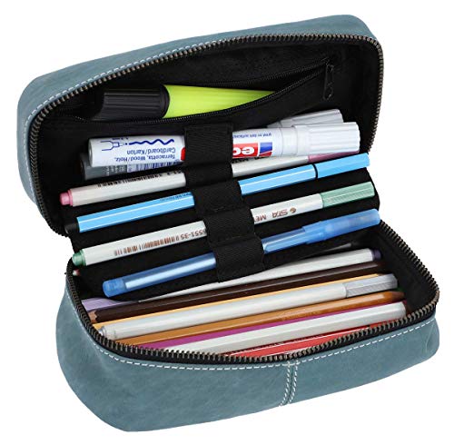 Gusti Leder studio "Strallan" Estuche de Cuero Lápices Universidad Necesario College Trabajo Oficina Maquillaje Make Up Bolígrafo Utensilios Piel Auténtica Vintage Retro Azul Turquesa 2S21-22-12