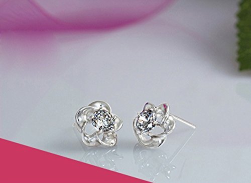 GWG Jewellery Juego de Joyas Mujer Regalo Conjunto Collar y Pendientes, Bañado en Oro Blanco 18K Flor con AAA Circonita Brillante Claro de Diseño Retro a Fiesta para Mujeres