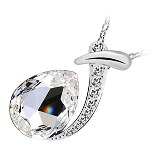 GWG Jewellery Juego de Joyas Mujer Regalo Conjunto Collar y Pendientes, Bañado en Plata de Ley Cristal en Forma de Gota de Agua Claro Debajo de Barra Embellecida con Piedras Blancas para Mujeres
