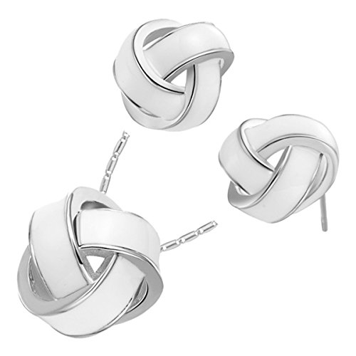 GWG Jewellery Juego de Joyas Mujer Regalo Conjunto Collar y Pendientes, Enchapado en Plata de Ley Nudo con Rayas Blancas Insólito para Mujeres