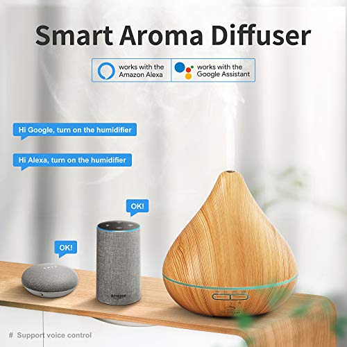GX·Diffuser Humidificador Alexa Difusor de Aroma 300ml, Difusor Wifi Compatible con Google home y Echo,humidificador inteligente difusor aromaterapia para Bebé, Hogar, Oficina, SPA