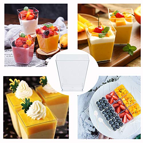Gxhong 50 Piezas Tazas de Postre, Tazas de Postre de plástico de 2 oz / 60 ml con 50 cucharas de Sopa, Taza de Postre de plástico Reutilizable para Postre con Mousse de pudín