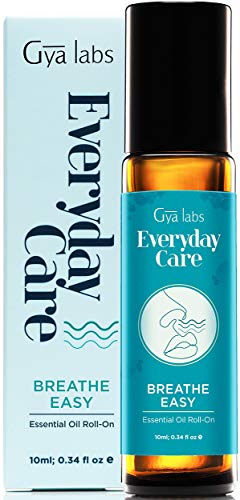 Gya Labs Breathe Easy Essential Oil Roll On - Menta y eucalipto para aliviar los senos y la congestión (10 ml) - 100% puro y natural Roll On Blend de aceites esenciales