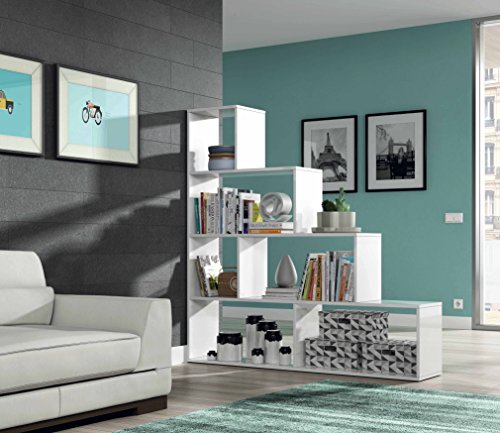 Habitdesign 002255BO - Estantería Decorativa, Acabado en Blanco Brillo, Medidas: 145 cm (Largo) x 145 cm (Alto) x 29 cm (Fondo)