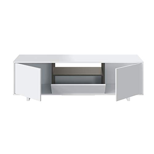 Habitdesign 0G6631BO - Mueble de Comedor TV Moderno, Color Blanco Brillo y Ceniza, Dimensiones 150 cm x 47cm x 41 cm de Fondo