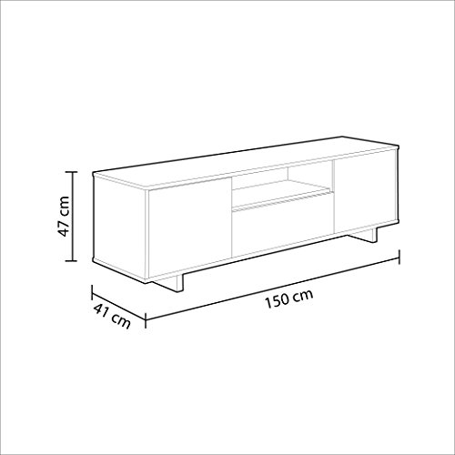 Habitdesign 0G6631BO - Mueble de Comedor TV Moderno, Color Blanco Brillo y Ceniza, Dimensiones 150 cm x 47cm x 41 cm de Fondo