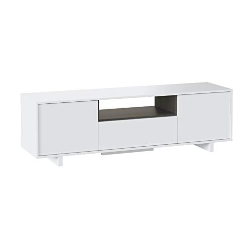 Habitdesign 0G6631BO - Mueble de Comedor TV Moderno, Color Blanco Brillo y Ceniza, Dimensiones 150 cm x 47cm x 41 cm de Fondo