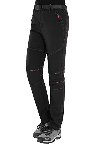 HAINES Pantalon Trekking Mujer Impermeable Pantalones de Montaña Invierno Pantalón Softshell de Senderismo, Negro 1, Gr. EU-S