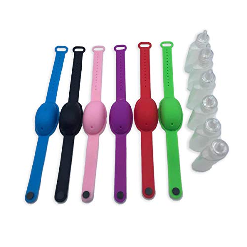 Haioo 4 Piezas Colores Aleatorios de Pulseras Dispensadoras de Gel Desinfectante de Manos con Botella para Recargar Distintos Colores Pulsera Dispensadora de Líquido de Silicona para Niños y Adultos