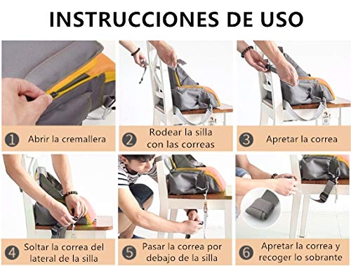 Haioo Asiento Alzador Elevador de Viaje Portátil para Bebé, 2 en 1 Trona Plegable + Bolso de Viaje para Bebé, Silla Elevadora Portátil para Bebés y Niños (Naranja)