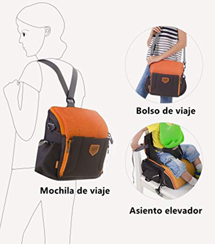 Haioo Asiento Alzador Elevador de Viaje Portátil para Bebé, 2 en 1 Trona Plegable + Bolso de Viaje para Bebé, Silla Elevadora Portátil para Bebés y Niños (Naranja)