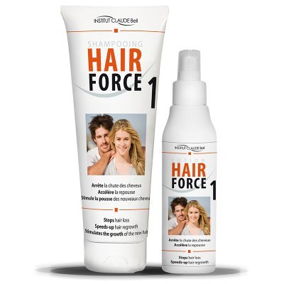 Hair Force One kit Loción 150 ml + champú 250 ml - Anti caída Ahuyentador cabello - Claude Bell