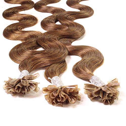 Hair2Heart 150 x 1g Extensiones de queratina - 40cm, colore #8 bronceado, corrugado