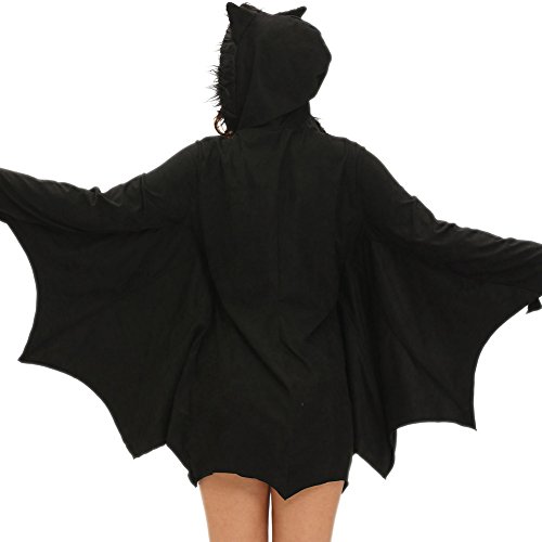 Halloween Black Bat Redondo Cuello Manga Larga con Cremallera En El Pecho Capucha One Piece Show Party Negro,S