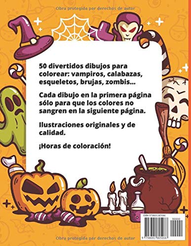 HALLOWEEN GRAN LIBRO DE COLOREAR Para Niños de 4 a 8 Años: 50 divertidos dibujos para colorear con vampiros calabazas esqueletos brujas zombis | Regalos Originales