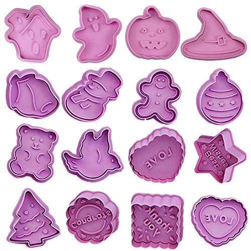 Halloween Moldes para Galletas, HOMEK Set de 16 Halloween Cortador de galletas Cortadores de repostería Moldes para Fondant Chocolate Repostería Acción de Gracias Navidad San Valentín