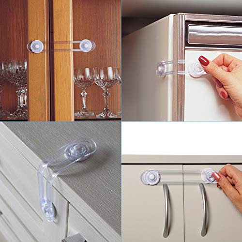 HALOVIE 16 Piezas Cerraduras de Seguridad para Niños Bloqueo de Seguridad Bebés Transparente Cierres con Adhesivo de 3M para Armarios, Gabinetes, WC, Cocinas, Puertas y Ventanas, Nevera