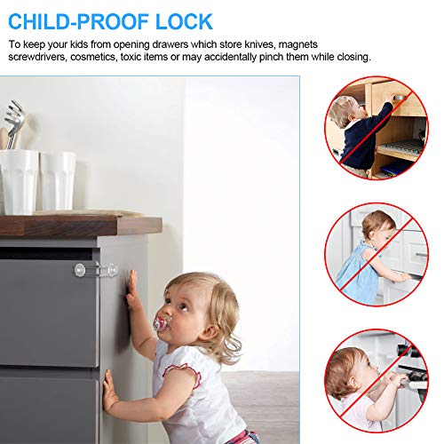 HALOVIE 16 Piezas Cerraduras de Seguridad para Niños Bloqueo de Seguridad Bebés Transparente Cierres con Adhesivo de 3M para Armarios, Gabinetes, WC, Cocinas, Puertas y Ventanas, Nevera