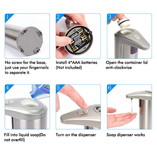 Hanamichi Dispensador Automático de Jabón con Acero Inoxidable, Sensor de Movimiento por Infrarrojos, Base Impermeable, Interruptor Ajustable, Baño Apropiado, Cocinas, Hotel, Restaurante