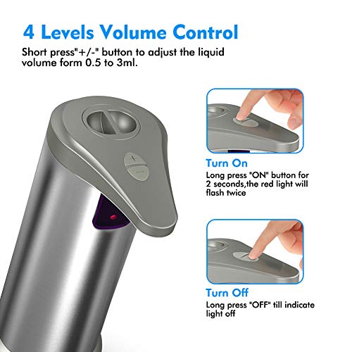 Hanamichi Dispensador Automático de Jabón con Acero Inoxidable, Sensor de Movimiento por Infrarrojos, Base Impermeable, Interruptor Ajustable, Baño Apropiado, Cocinas, Hotel, Restaurante