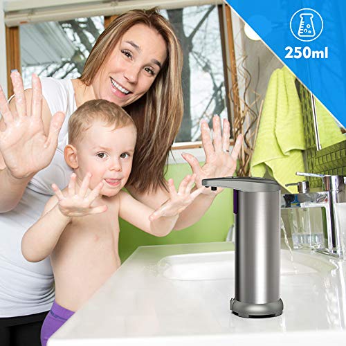 Hanamichi Dispensador Automático de Jabón con Acero Inoxidable, Sensor de Movimiento por Infrarrojos, Base Impermeable, Interruptor Ajustable, Baño Apropiado, Cocinas, Hotel, Restaurante